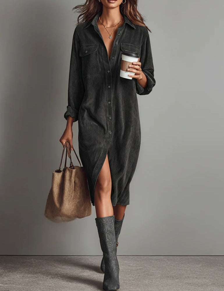 Sienna Soft Corduroy Button-Down Midi Dress